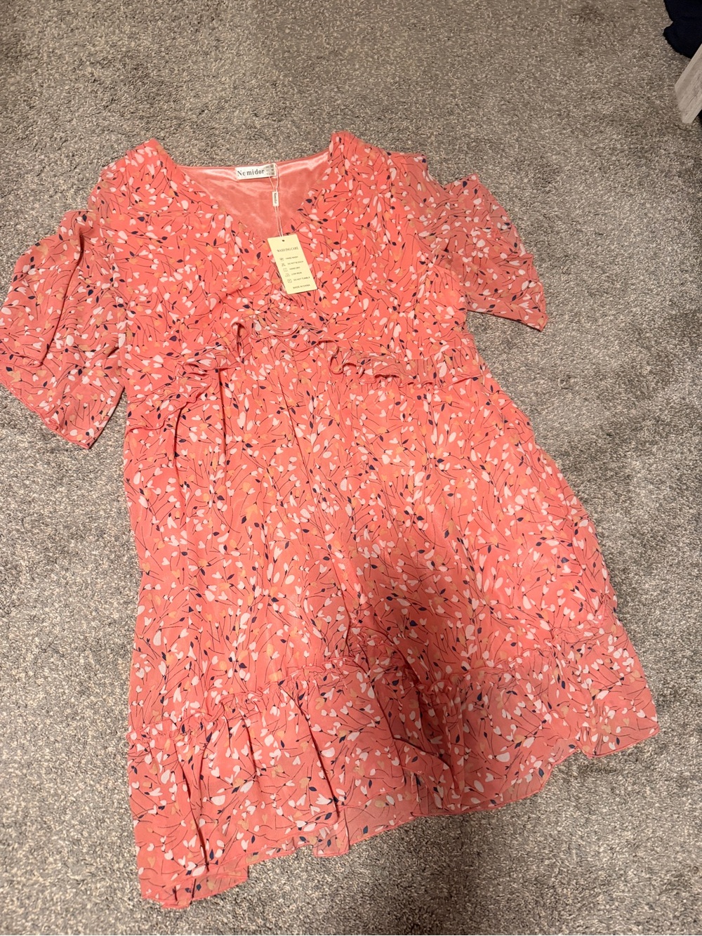 Coral Pink Floral Ruffle Dress for Women